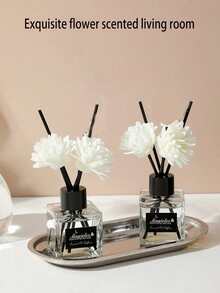 1.69 Oz Reed Diffuser Set - Rectangular Glass Bottle With Rattan Reeds And Sola Flowers, Suitable For Home, Indoor And Bathroom - Long-Lasting Air Freshener, No Electricity Required