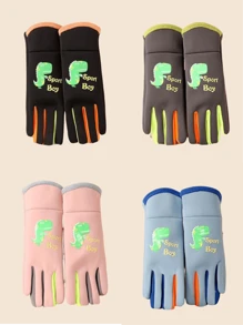 1双加厚羊毛恐龙图案保暖冬季必备儿童手套 - 彩色 - 查看 2