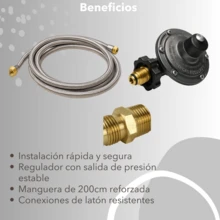Kit Instalación Gas LP con Manguera de Acero Inoxidable de 2 Metros Regulador de Presión y Conectores de Latón Alta Resistencia Ideal Uso Doméstico y Comercial