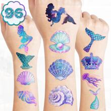 96PCS Mermaid Pre-Cut Temporary Tattoos - For Kids, Under The Sea Party Favors, Ocean Mermaid Birthdays, School Rewards & Baby Showers (Normal)