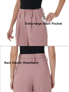 Women's Petite/Regular/Tall 3 Lengths Wrinkle-Free Flowy Office Dress Pants Slacks Breathable Workout Casual Wide Leg Stretchy High Waist Business Trousers - Hồng - Xem 4