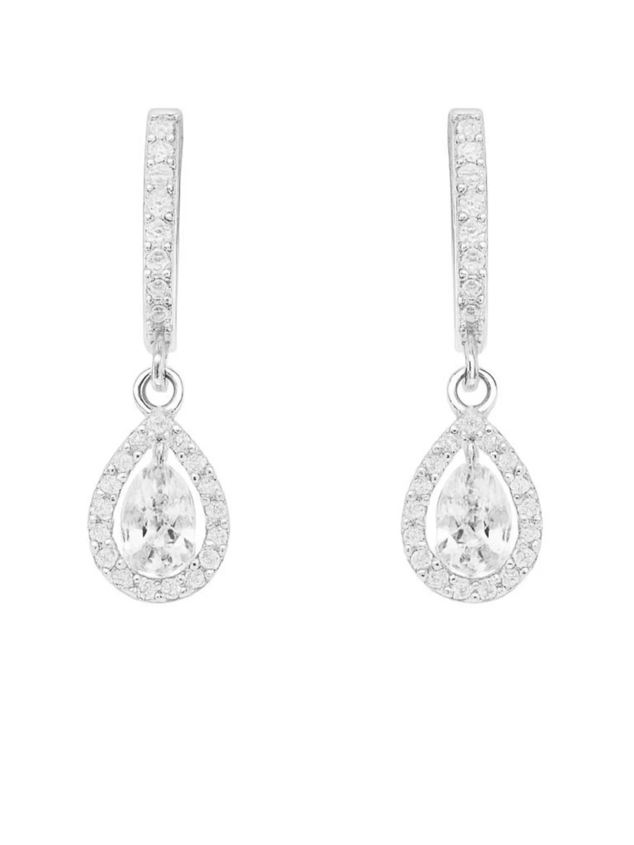 Luxury Crystal Drop Studded Hoop In 925 Sterling Silver - Bạc - Xem 1