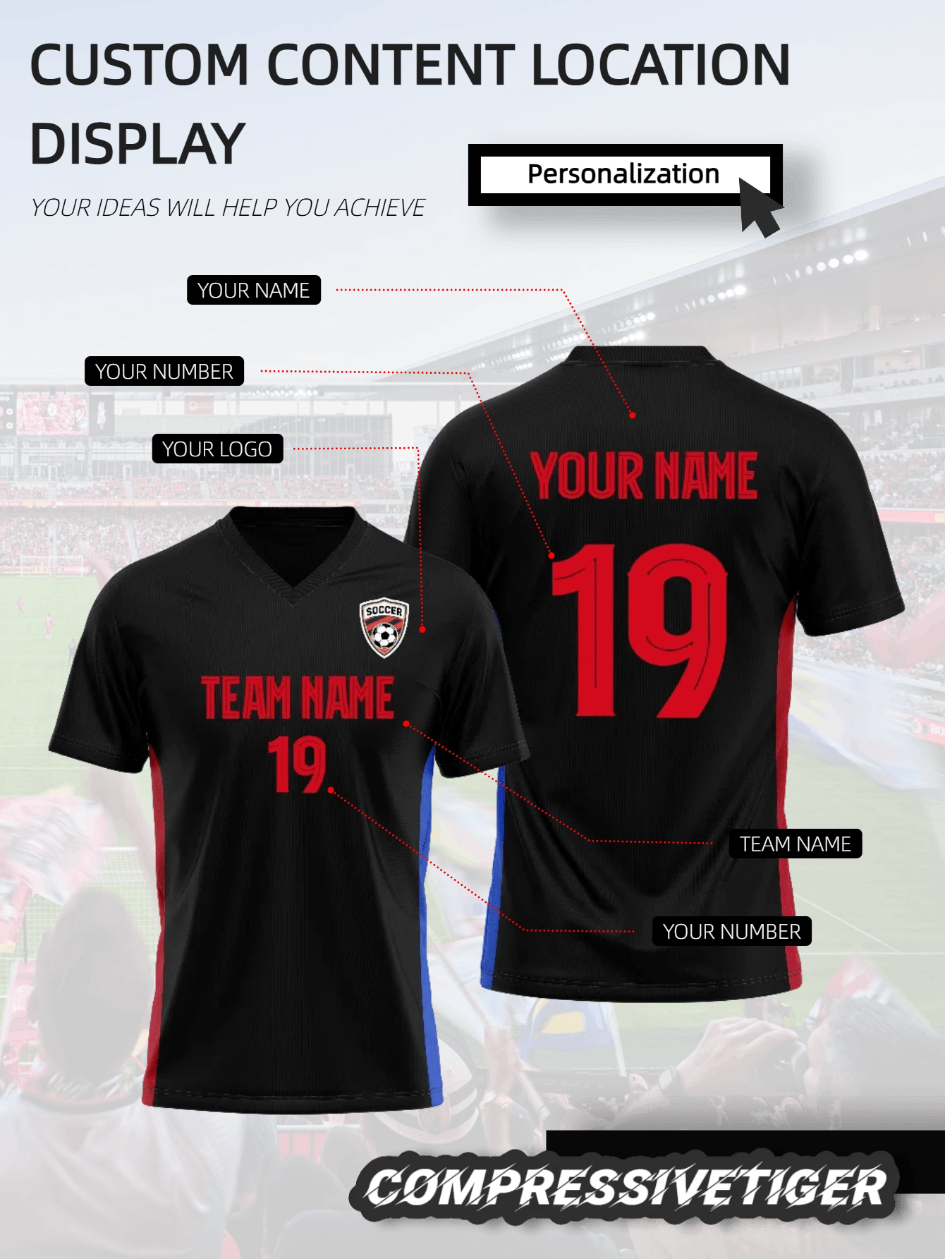 巴塞罗那男士运动卫衣，可定制图案/标志/姓名/号码，速干透气，适合足球、羽毛球、排球等运动，春夏穿着，黑色。 - 黑色 - 查看 1