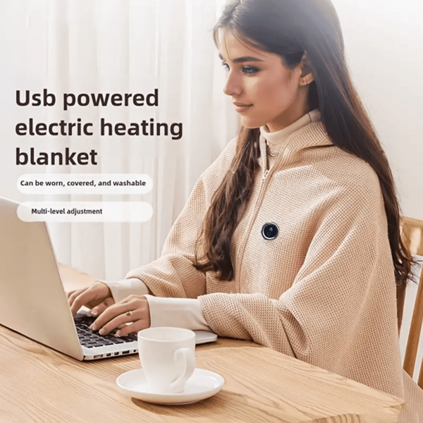 1pc USB Electric Heating Shawl Blanket, 3 Temperature Control Settings, Machine Washable, Suitable For Home Office, Traveling, Picnic, Christmas New Year Gift, Winter Essentials