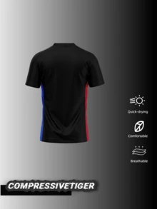 巴塞罗那男士运动卫衣，可定制图案/标志/姓名/号码，速干透气，适合足球、羽毛球、排球等运动，春夏穿着，黑色。 - 黑色 - 查看 3