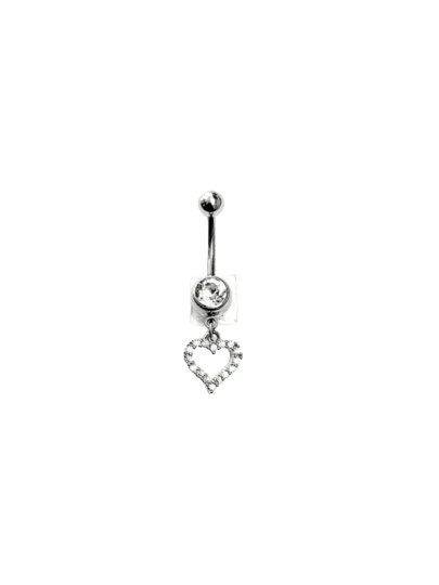 Piercing De Umbigo C/ Pingente De Coração Aço Inox Cravejado