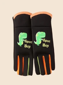 1双加厚羊毛恐龙图案保暖冬季必备儿童手套 - 彩色 - 查看 14