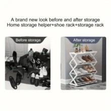 1 件 4 层 X 型防尘鞋架 - 可折叠节省空间的鞋柜，钢管鞋架易于组装的鞋架，无需工具组装，适用于家庭、宿舍、门廊、办公室防尘设计、入口、走廊、卧室和宿舍 - 彩色 - 查看 10