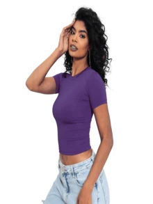 Moderna & Slim Kit 3: Women's Baby Tee: Slim Fit Short Sleeve Blouse - 1 Negro 1 Gris 1 Violeta - Ver 4