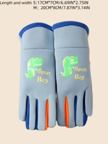 1双加厚羊毛恐龙图案保暖冬季必备儿童手套 - 彩色 - 查看 7