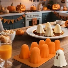 1 包鬼魂硅胶模具，万圣节硅胶模具 3D 鬼魂巧克力糖果模具鬼魂果冻模具冰块模具鬼魂烘焙模具适用于万圣节派对布丁香皂蜡烛蛋糕装饰 - 彩色 - 查看 8