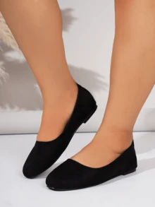 宽版平底女式乐福鞋，舒适百搭大码休闲鞋，秋季，优雅工作平底鞋，哥特洛丽塔，商务休闲，芭蕾平底鞋，教师/家居鞋 - 黑色 - 查看 5