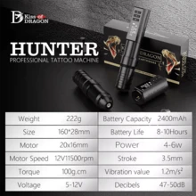 T-Rex 1 Set Professionelle Kabellose Tattoo Maschine Stift mit tragbarem Stromversorgung Bürstenloser Motor, LED-Anzeige, 40 Stücke Tattoo Nadeln, Stifthalter, Übungsleder, für Körperkunst