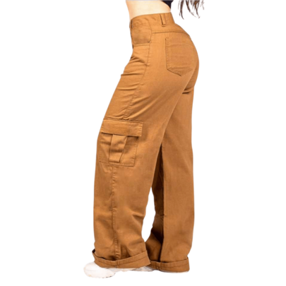 Calça Feminina Cargo Pantalona/Wide Leg 100% Algodão – Modelagem Solta e Bolsos Funcionais