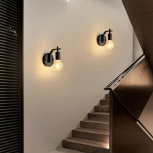 2 件简约曲臂壁灯北欧复古风格铁艺壁灯 E26 单头小壁灯适用于阳台、酒吧、餐厅、卧室、走廊、客厅装饰（不含灯泡）