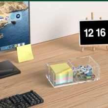 Acrylic Note Holder, Self-Adhesive Note Pad Holder (Note Pad Not Included) - Note Dispenser, Note Pad Holder, School Office Home Desktop Organizer - Multicolor - View 2