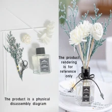1 pezzo Set di aromaterapia senza fiamma da 50ml, decorazione di oli essenziali per aromaterapia, per rinfrescare l'aria e rimuovere gli odori, disponibile in profumi di limone, lavanda, rosa, gelsomino, Shangri La, giacinti, vero amore, incontro, osmanto, vaniglia, fragola, pesca e oceano. Il prodotto utilizza veri fiori essiccati di piante.