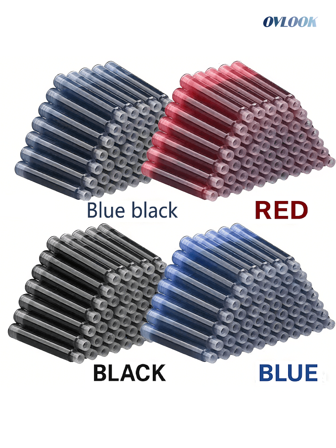 ovlook Cartuchos de tinta para pluma estilográfica, 2 diámetros compatibles de 2,6 mm y 3,4 mm, aptos para plumas caligráficas en colores negro, rojo, azul e índigo, set de cartuchos de tinta de recambio para volver al colegio