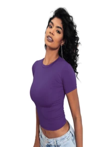 Moderna & Slim Kit 3: Women's Baby Tee: Slim Fit Short Sleeve Blouse - 1 Negro 1 Gris 1 Violeta - Ver 2