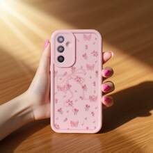 1 件粉色花卉蝴蝶结创意个性化可爱卡通精致花蝴蝶彩绘软手机壳，磨砂粉色镜头框阶梯式设计全保护防摔，兼容三星/Galaxy/OPPO/VIVO/Honor/Realme 防水防震防刮 - 粉色 - 查看 5