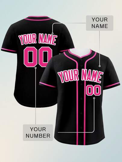 Maillot de baseball ajusté noir pour hommes, style de rue vintage à manches courtes, Top de sport, numéro et nom personnalisés imprimés, convient pour un usage quotidien décontracté et la compétition