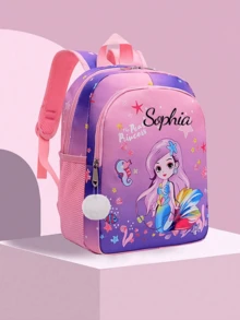 Customized Backpack With Personal Name Print, Multi-Pocket Design, Mermaid And Unicorn Prints, Back To School - Text 2 Stroke - View 16
