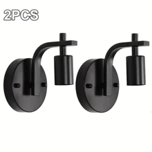2 件简约曲臂壁灯北欧复古风格铁艺壁灯 E26 单头小壁灯适用于阳台、酒吧、餐厅、卧室、走廊、客厅装饰（不含灯泡）