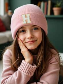1顶A-Z 26字母印花针织帽，柔软保暖，适合秋冬季节，适合婴幼儿和少女日常佩戴，也可作为生日礼物。 - 粉色 - 查看 3