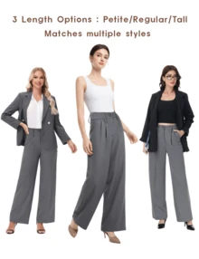 Women's Petite/Regular/Tall 3 Lengths Wrinkle-Free Flowy Office Dress Pants Slacks Breathable Workout Casual Wide Leg Stretchy High Waist Business Trousers - Màu Xám nhạt - Xem 3