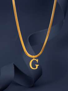 1pc European & American Fashion 26 Letter Pendant Blade Chain Necklace, 18K Gold Plated Stainless Steel, Non-Fading, Suitable For Women Everyday & Holiday Wear