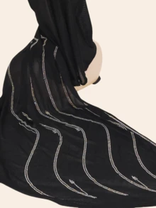 1pc Women's Knitted Jacquard Elastic Fabric Long Scarf, Wave Pattern Rhinestone Crafted Hijab Headscarf, Malaysian Style