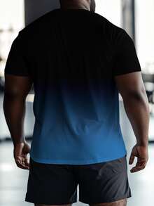 男士大尺碼休閒短袖T恤，印有GYM WARRIORS藝術標語圖案設計，適合戶外運動、通勤、約會與外出 - 彩色 - 查看 2