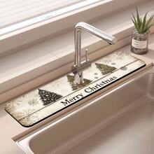 1 Stück/90 Stücke Weihnachten, Weihnachtsbaum bedruckter Wasserhahn, wasserabsorbierender Abtropfmatte, Retro Kaffee wasserabsorbierende schnelltrocknende Matte, gummibeschichtete Toiletten- und Küchenarbeitsplatten-Wasserhahn-Abtropfmatte, geeignet für Wasserhähne in Büros, gewerblichen Betrieben und Haushalten, dekorative Küchendekorationen