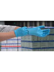 Guantes desechables de nitrilo resistentes FANOVA, paquete de 100 piezas (azul) | Marca WALLETZ, para cocina, baño, hogar, proveedores de artículos del hogar - Azul - Ver 5