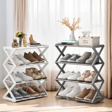 1 件 4 层 X 型防尘鞋架 - 可折叠节省空间的鞋柜，钢管鞋架易于组装的鞋架，无需工具组装，适用于家庭、宿舍、门廊、办公室防尘设计、入口、走廊、卧室和宿舍 - 彩色 - 查看 3
