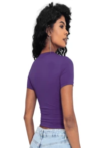 Moderna & Slim Kit 3: Women's Baby Tee: Slim Fit Short Sleeve Blouse - 1 Negro 1 Gris 1 Violeta - Ver 3