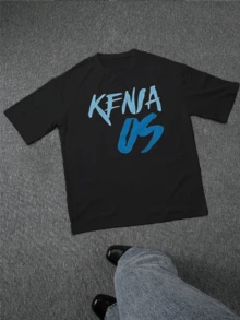 Camiseta de verano masculina moda patrón casual estampado texto KENIA 05 estilo streetwear cuello redondo manga corta 220g algodón puro pesado gruesa y cómoda - Negro - Ver 2