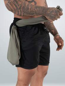 Shorts Compressão 2 em 1 Dry Fit Masculino com Bolso para Celular Porta Toalha e Cordão de Ajuste Academia Final de Ano