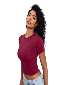 Moderna & Slim Kit 3: Women's Baby Tee: Slim Fit Short Sleeve Blouse - 1 黑色 1 灰 1 酒紅色 - 查看 2