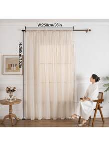Cirelle 1pc Linen-Style White Sheer Curtain, Japanese/Vintage Style For Living Room Bedroom Cafe, Translucent