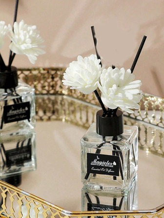 1.69 Oz Reed Diffuser Set - Rectangular Glass Bottle With Rattan Reeds And Sola Flowers, Suitable For Home, Indoor And Bathroom - Long-Lasting Air Freshener, No Electricity Required