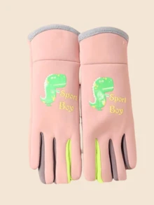 1双加厚羊毛恐龙图案保暖冬季必备儿童手套 - 彩色 - 查看 9