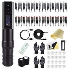 T-Rex 1 Set Professionelle Kabellose Tattoo Maschine Stift mit tragbarem Stromversorgung Bürstenloser Motor, LED-Anzeige, 40 Stücke Tattoo Nadeln, Stifthalter, Übungsleder, für Körperkunst