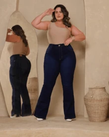 Women's Plus Size Flare Jeans With Premium Elastane And High Waist - Dark Wash - View 1