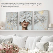 3pcs/Set Vintage Canvas Wall Art, Elegant Lady Wearing Floral Crown, White Flowers Accented With Gold Foil, Vertical, Rustic Style, Available With Or Without Frame, Suitable For Room Decor, Home Decor, Dorm, College Apartment, Also An Ideal Gift For Hotel, Home, Living Room, Bedroom, Bathroom And Office Wall Decoration - Multicolor - View 11