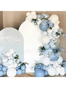 10-Inch Blue & White Transparent Balloons, Light Blue Macaron Blue Matte White Balloons, With Clear Balloons, Suitable For Birthday Party, Wedding, Baby Shower... - Multicolor - View 3