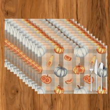 1 pieza/4 piezas/6 piezas Manteles individuales de lino con estampado de calabaza, decoración del hogar, decoración de Acción de Gracias, regalo de Acción de Gracias, adecuado para mesa de comedor, todo el año, manteles de mesa modernos lavables, decoración de habitación, manteles individuales, posavasos, manteles de cocina y comedor, decoración de fiesta interior y exterior, decoración del hogar, regalo ideal