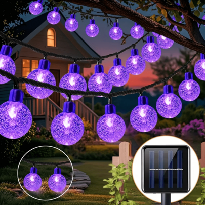 1 buc. șir de lumini LED cu bile de cristal solare, control cu 8 butoane de funcții, 10/20/50/100 bile de cristal LED, lumină decorativă suspendată, IP65 rezistentă la apă pentru exterior, potrivită pentru curte, grădină, pridvor, balcon, decorare petreceri, nuntă, Crăciun, Halloween, camping, sărbători