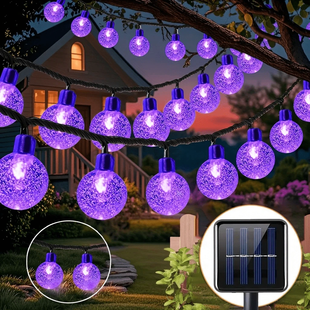 1 个太阳能 LED 水晶球灯串，8 个功能按钮控制，10/20/50/100 LED 水晶球仙女吊灯，户外 IP65 防水，适用于庭院、花园、门廊、阳台、派对装饰、婚礼、圣诞节、万圣节、露营、节日庆典