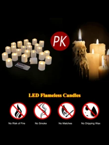 6/12/24 件套新奇无焰闪烁茶蜡烛、许愿蜡烛、电池供电茶灯、带 24 小时循环定时器的蜡烛灯、3D 火焰效果、含电池、适用于婚礼餐桌中心装饰、家居装饰、生日派对、万圣节、圣诞节、求婚、浪漫晚餐、蜡烛加热器、礼物、假蜡烛 - 暖白光 - 查看 7